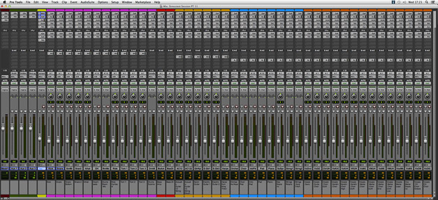 Pro Tools Mix window with all tracks of the test Session.