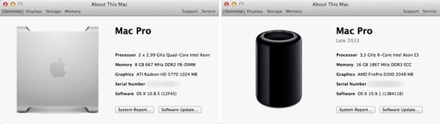 Specifications old and new Mac Pro
