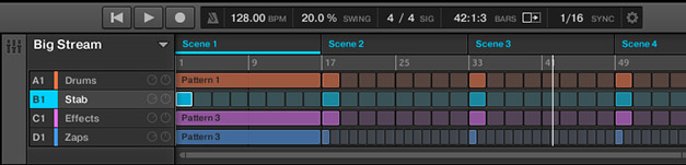 The new Arranger View in Native Instruments' Maschine 2.0 with better pattern lay-out